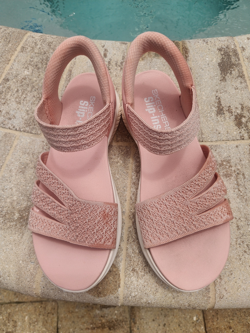 Skechers Slip-Ins Hands Free Comfort Sandals Pink Knit Strappy Women's Size 8